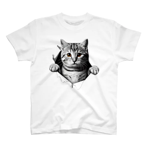 飛び出す猫 モノクロver Regular Fit T-Shirt