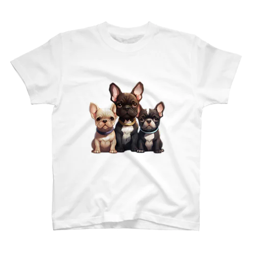 3匹のフレブル「Frenchie Love」イラスト Regular Fit T-Shirt