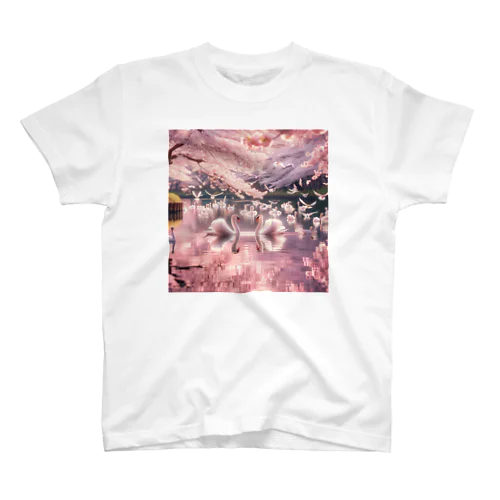 桜と白鳥 Regular Fit T-Shirt