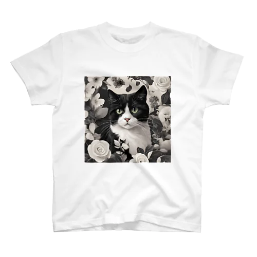 ハチワレ白黒猫とジャスミン スタンダードTシャツ