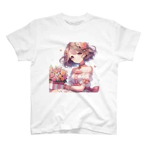 春の花畑と少女 Regular Fit T-Shirt