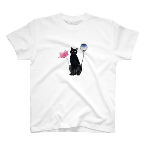 黒猫と花 スタンダードTシャツ