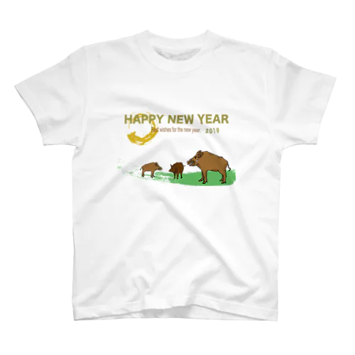 2019亥年の猪のイラスト年賀状イノシシ スタンダードTシャツ