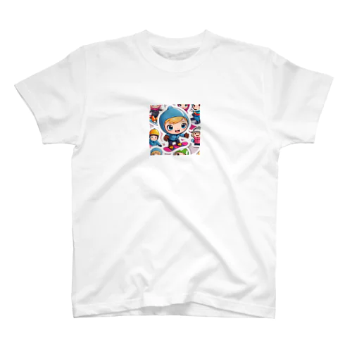 スノーボードとキャラクターたちのイラストグッズ スタンダードTシャツ