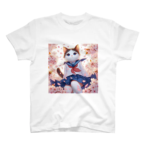 桜咲く華の学生猫 sakura Regular Fit T-Shirt