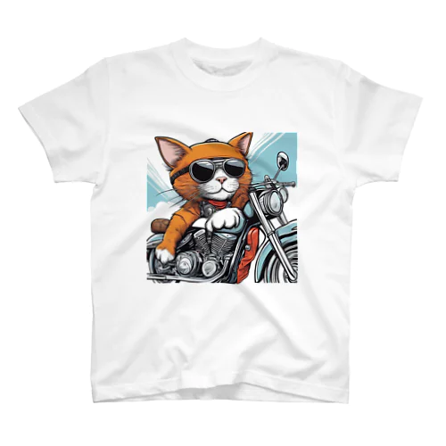 サングラスをかけて、バイクを楽しんでいる猫 スタンダードTシャツ