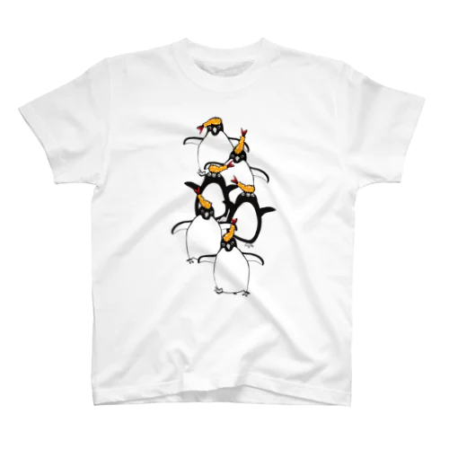 オシャレなエビフライ帽子を被ったペンギン行進 Regular Fit T-Shirt