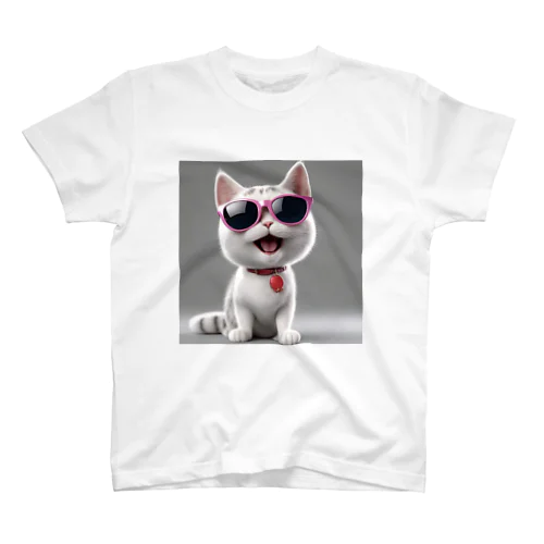 3Dの仕上がりが斬新なサングラスをしている猫 スタンダードTシャツ