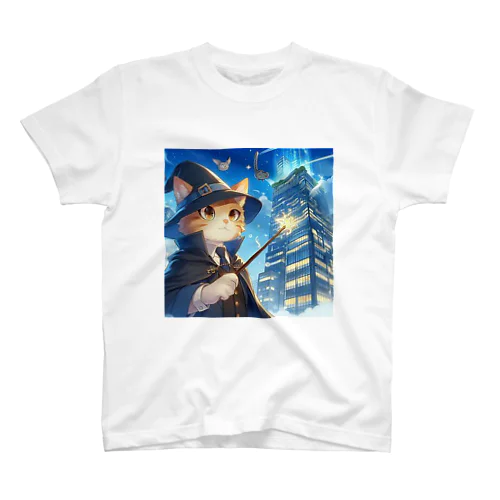 猫と物体を浮かす魔法使い Regular Fit T-Shirt