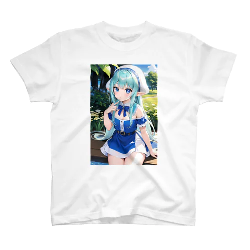 青い髪の美少女エルフ スタンダードTシャツ