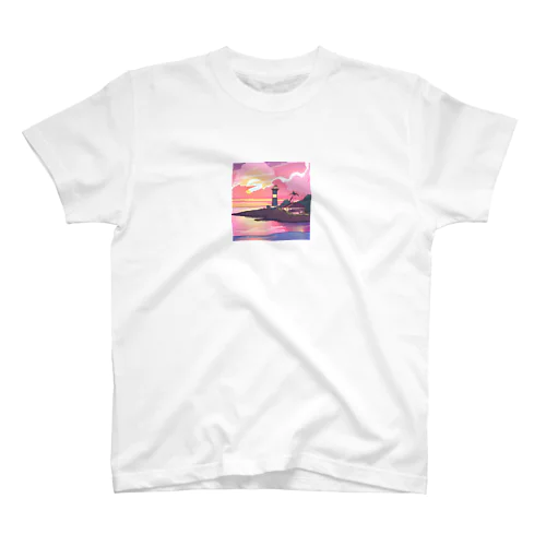 夕焼けに染まる離島の灯台 スタンダードTシャツ