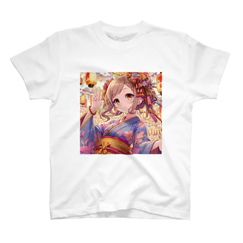 お祭りを楽しむ浴衣美少女 Regular Fit T-Shirt