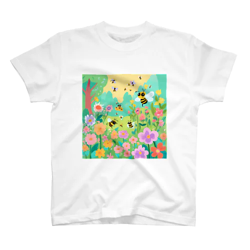 鮮やかな庭園とミツバチ スタンダードTシャツ