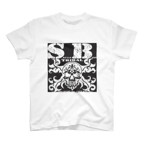 SKULL&BONE TRIBAL GRUNGE WHT ON BLK スタンダードTシャツ