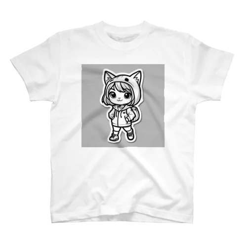 猫耳　パーカー　モノクロ スタンダードTシャツ