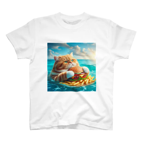 ハンバーガーを食べる猫 スタンダードTシャツ