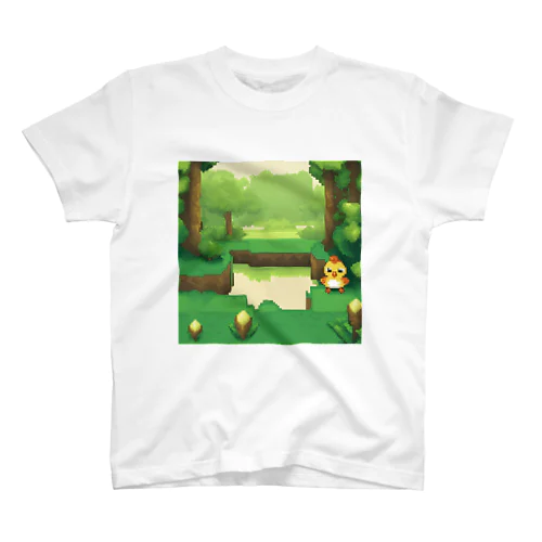 ドット絵の中にホッコリ癒やされるふわふわのひよこが登場！ スタンダードTシャツ