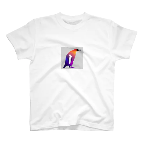 紫からオレンジのグラデーションのペンギン スタンダードTシャツ