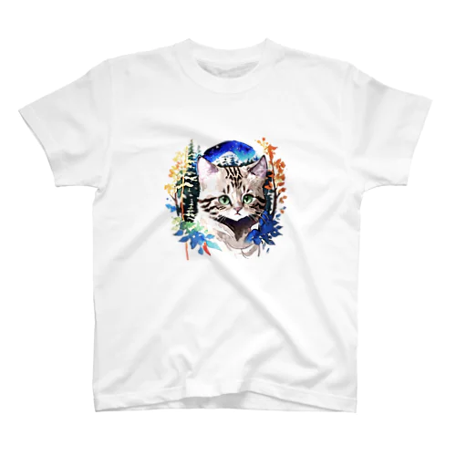 水彩_猫と森001 Regular Fit T-Shirt