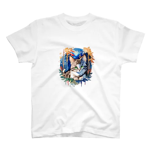 水彩_猫と森002 スタンダードTシャツ