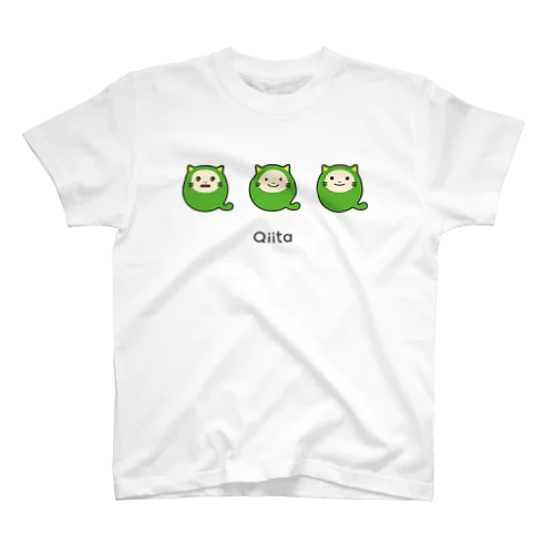 表情違いQiitan Tシャツ（白・緑） Regular Fit T-Shirt