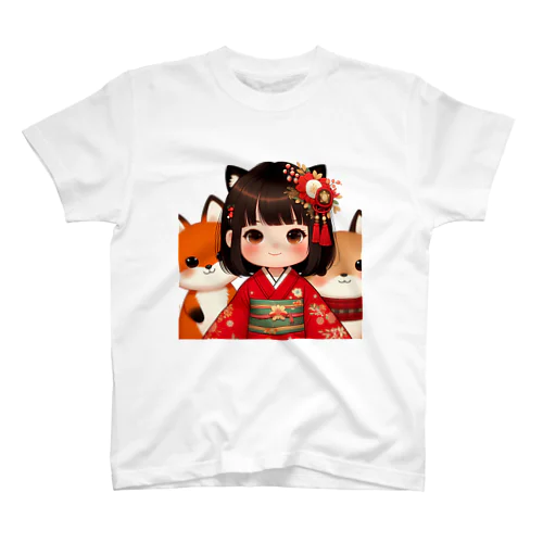 狐娘とかわいい狐 スタンダードTシャツ