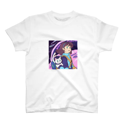 宇宙少女と猫Tシャツ スタンダードTシャツ