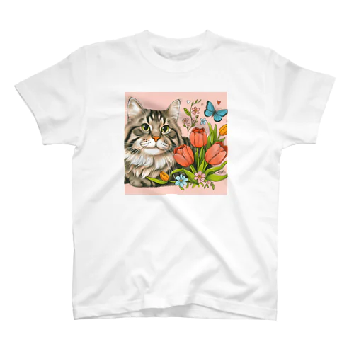 猫とチューリップ スタンダードTシャツ