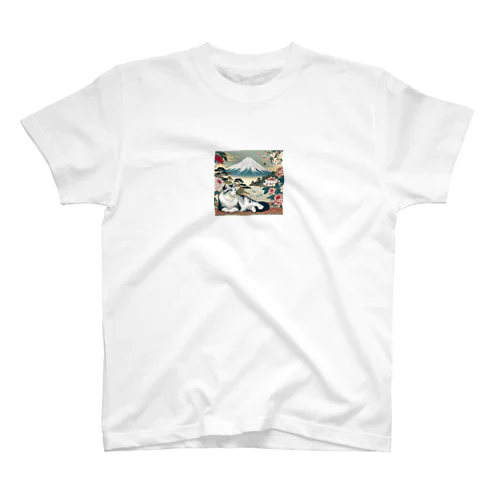 和紋様 x 猫　伝統的な和の休息 スタンダードTシャツ
