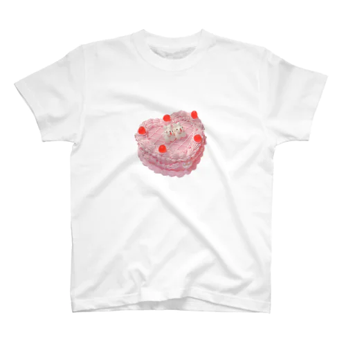 ホワイト犬ピンクケーキ スタンダードTシャツ