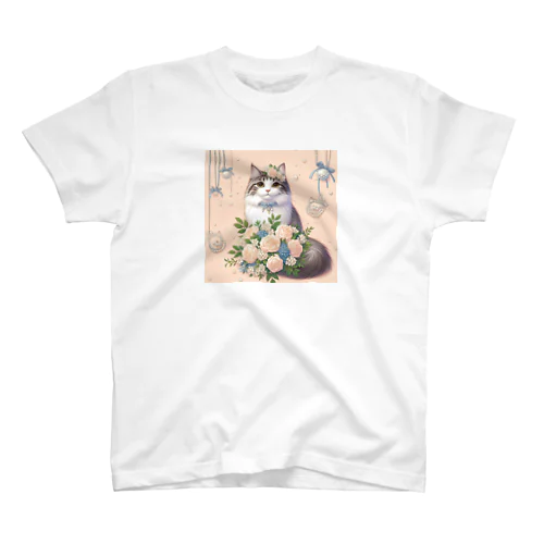 猫と薔薇　パールver. Regular Fit T-Shirt