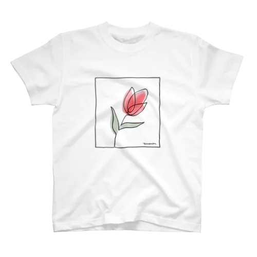 One Stroke Tulip 一筆書きのチューリップ Regular Fit T-Shirt