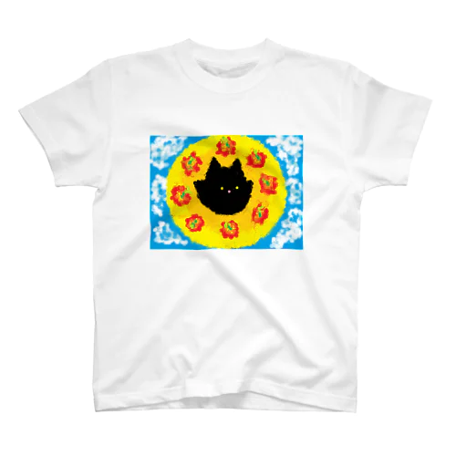 太陽とフラワーと黒猫ラッキー スタンダードTシャツ