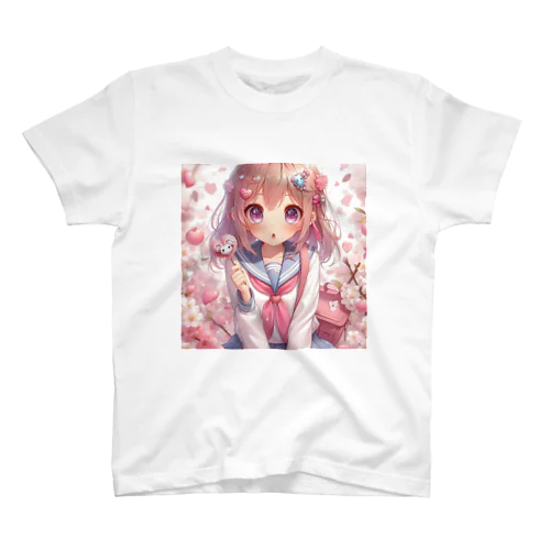 ピンクの可愛い女の子 スタンダードTシャツ