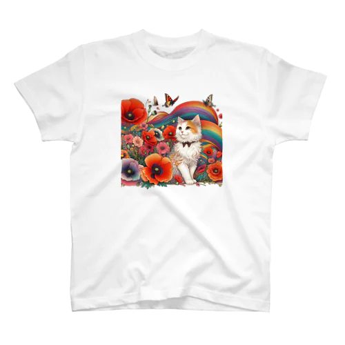 猫とポピー Regular Fit T-Shirt