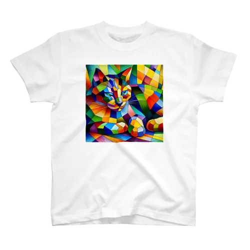 キュビスム風　優雅な猫"Cubism Style - Elegant Cat"  "立体派风格 - 优雅的猫" スタンダードTシャツ