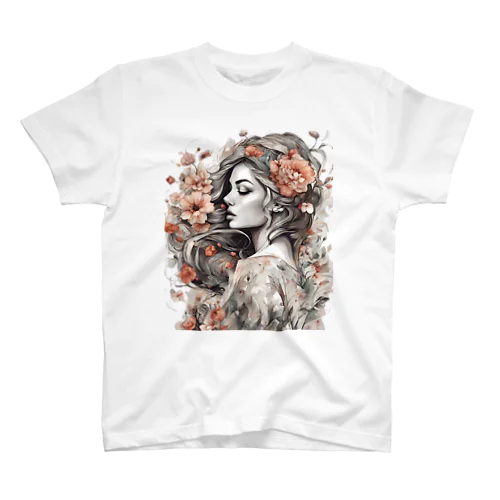Profile woman wearing flowers Regular Fit T-Shirt