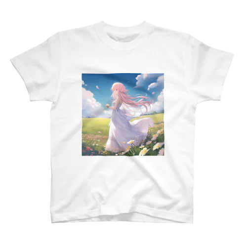 白い花を持つ少女 Regular Fit T-Shirt