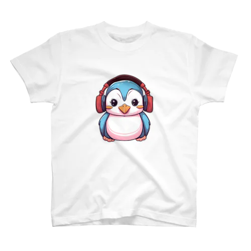 赤いヘッドホンを付けているペンギン スタンダードTシャツ