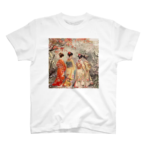 花びら散るなかの花街の人　なでしこ1478 Regular Fit T-Shirt