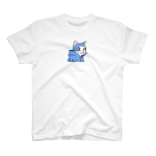 青いパーカーをきた猫 Regular Fit T-Shirt