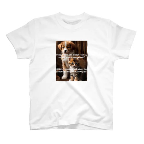 ①子犬と子猫のカワイイ会話TシャツVol.1 ［リラックスが人生の極意!✨①］ Regular Fit T-Shirt