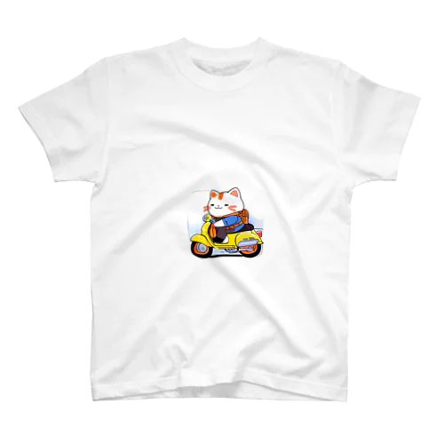 デブネコ黄色のバイク乗る スタンダードTシャツ