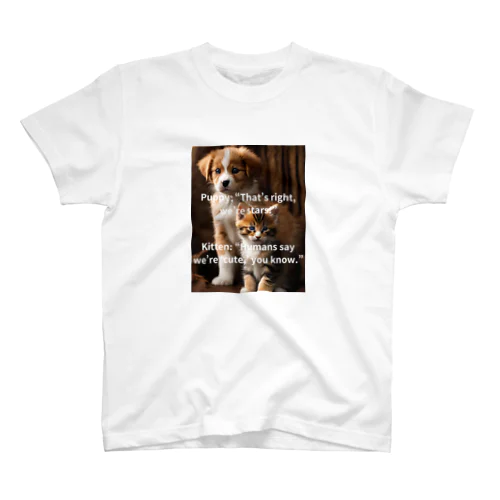 ②子犬と子猫のカワイイ会話Tシャツ【Vol.1】『会話する仲良しペア💖』Tシャツ Regular Fit T-Shirt