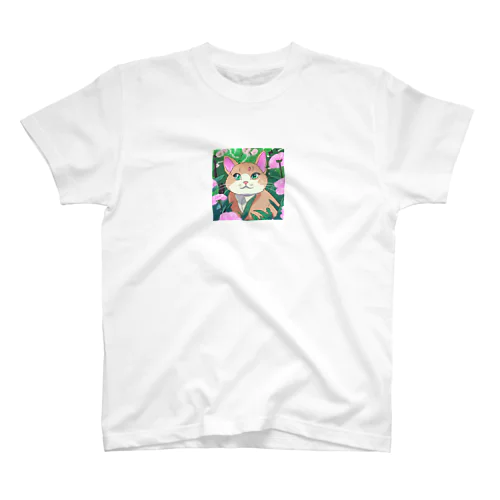 アニメ調・花畑の猫 スタンダードTシャツ