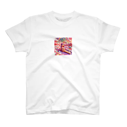 夕暮れ時のシーソー少女（３Dアニメ風） Regular Fit T-Shirt