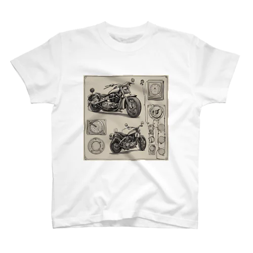 クラシックバイクの設計図と計器類 Regular Fit T-Shirt