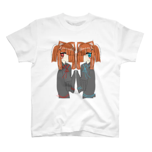 片目隠れ双子狐 Regular Fit T-Shirt