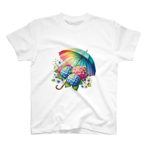 紫陽花と虹色の傘 スタンダードTシャツ