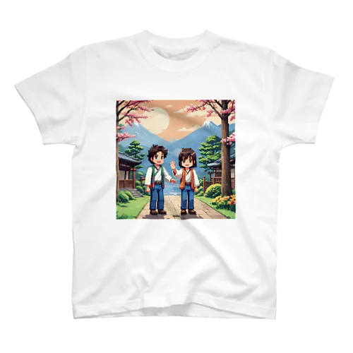 富士山を眺める二人 Regular Fit T-Shirt